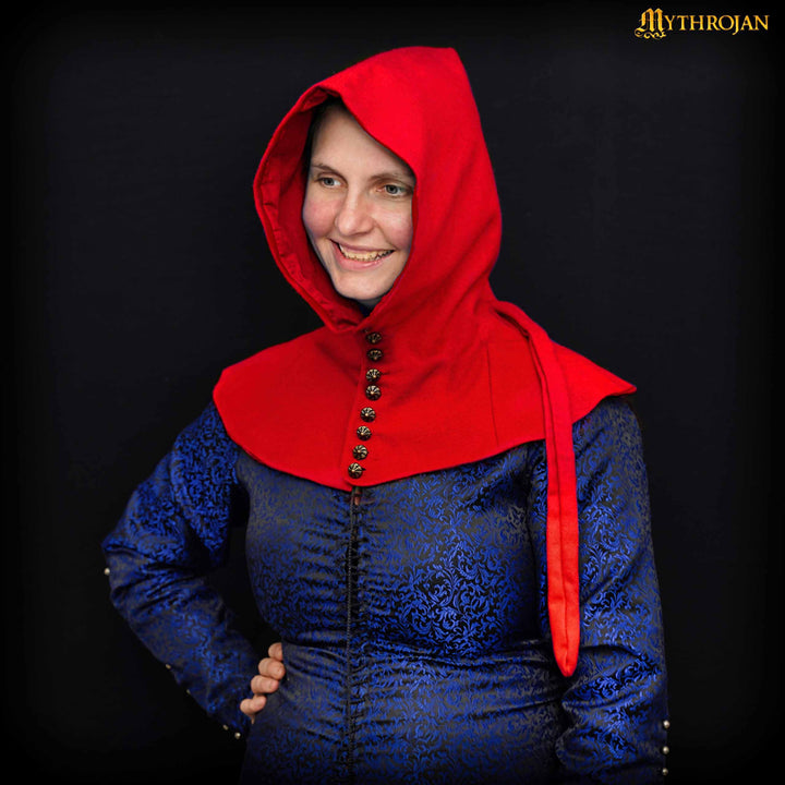 Gugel medieval en lana con botones Siglo XV, color rojo