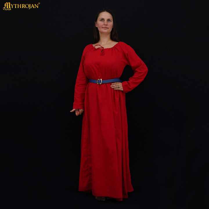 Vestido medieval largo en algodón modelo Maiden, color rojo