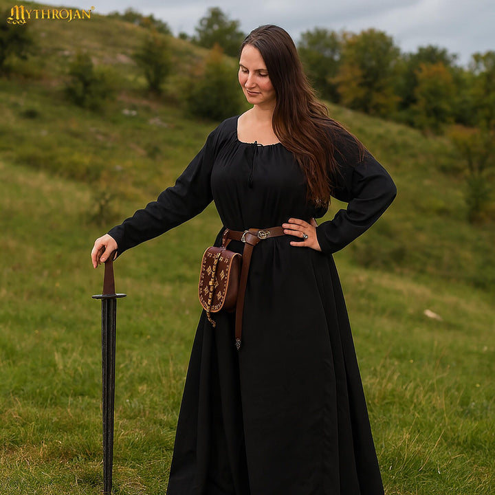 Vestido medieval largo en algodón modelo Maiden, color negro
