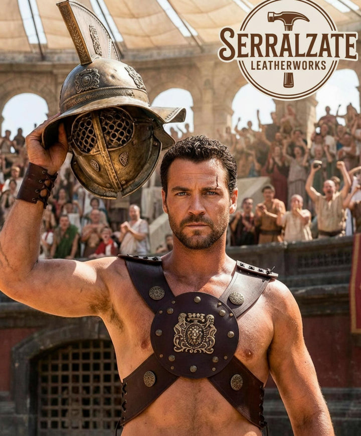 Peto gladiador cuero ajustable LARP y cosplay, marrón