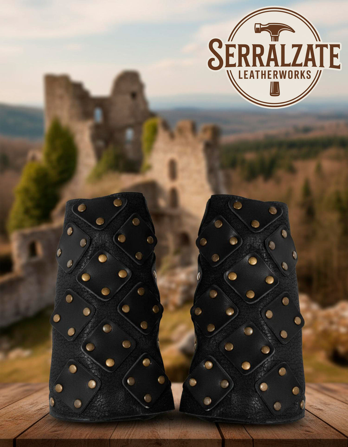 Brazaletes Medievales de Cuero Negro Escamado