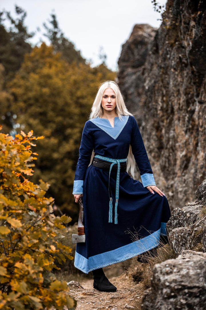 Vestido mujer vikinga Jorunn, Azul-Azul Claro