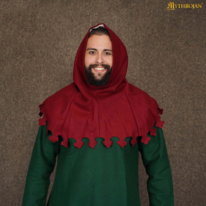 Gugel medieval en lana modelo Liripipe, color rojo