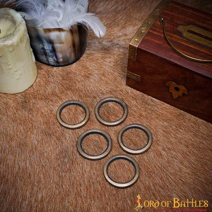 Pack 5 hebillas medievales forma anillo en latón para cinturón