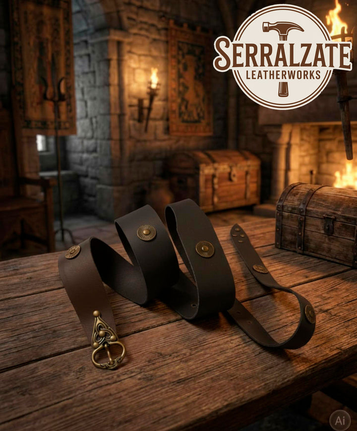 Cinturón Medieval Cuero con Remaches para LARP, negro