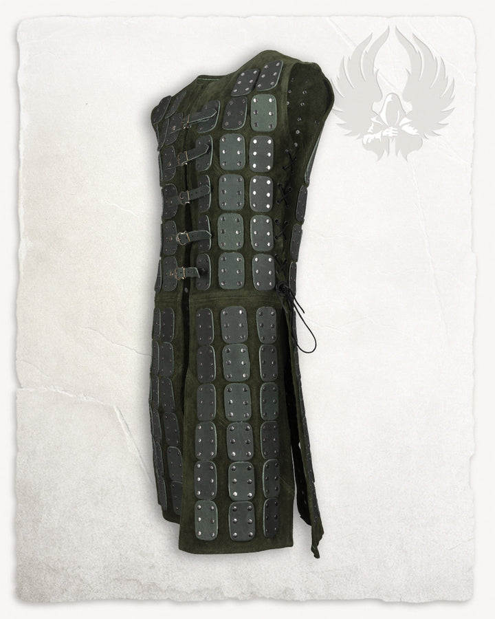 Brigantina medieval modelo Osric en piel, color verde