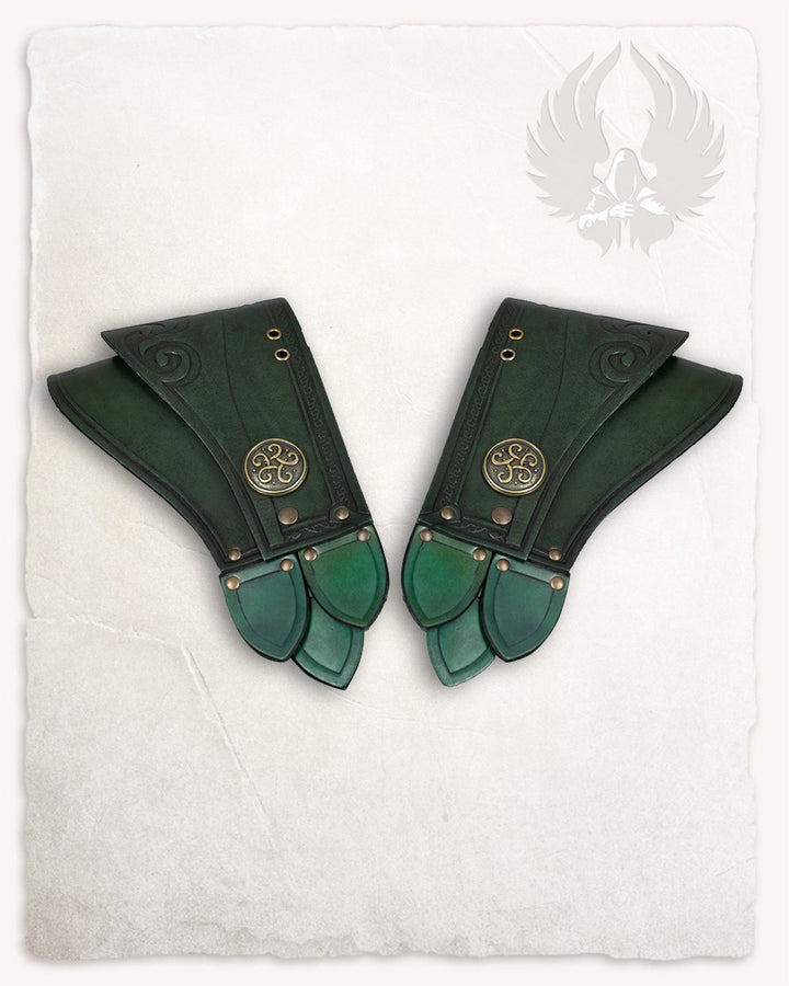 Hombreras medievales modelo Hektor en cuero, color verde
