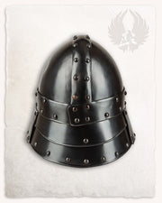Barbuta medieval modelo Halanor, acabado ennegrecido