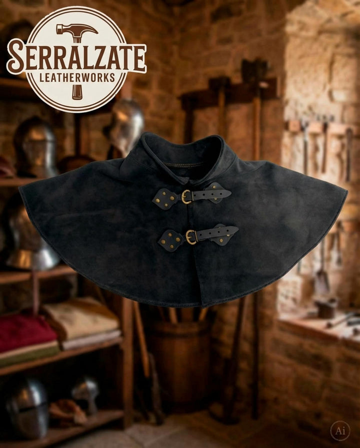 Esclavina Medieval en Cuero de ante para LARP, negro