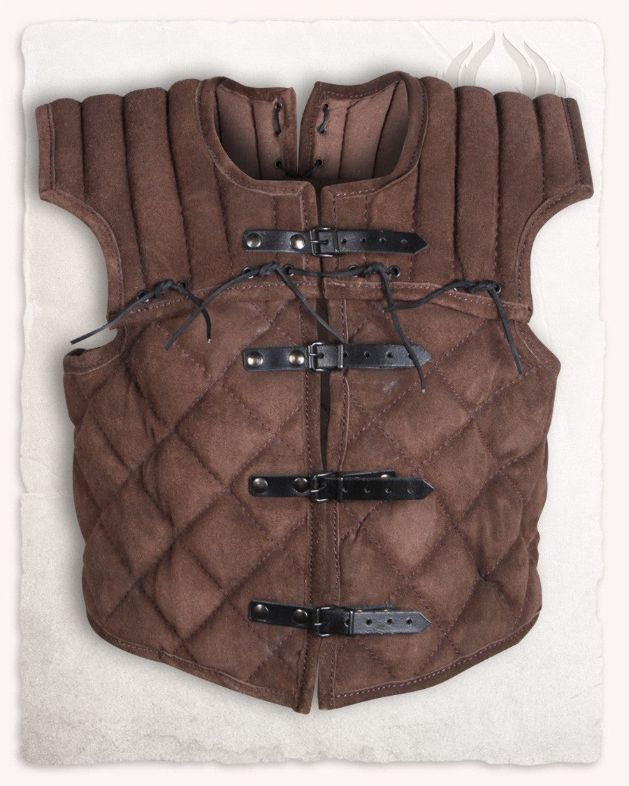 Chaleco medieval ajustable en cuero marrón, modelo Tenebra