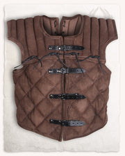 Chaleco medieval ajustable en cuero marrón, modelo Tenebra