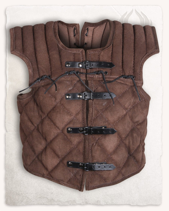Chaleco medieval ajustable en cuero marrón, modelo Tenebra