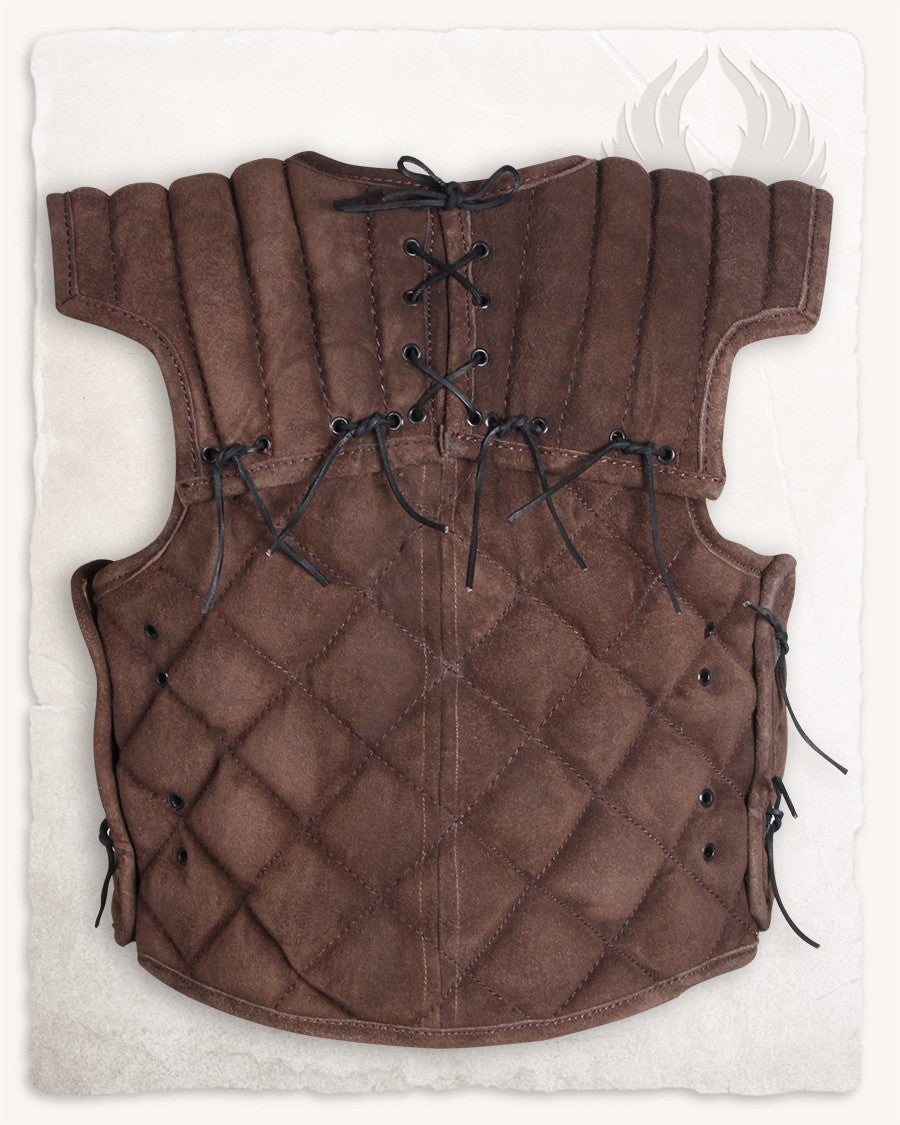 Chaleco medieval ajustable en cuero marrón, modelo Tenebra