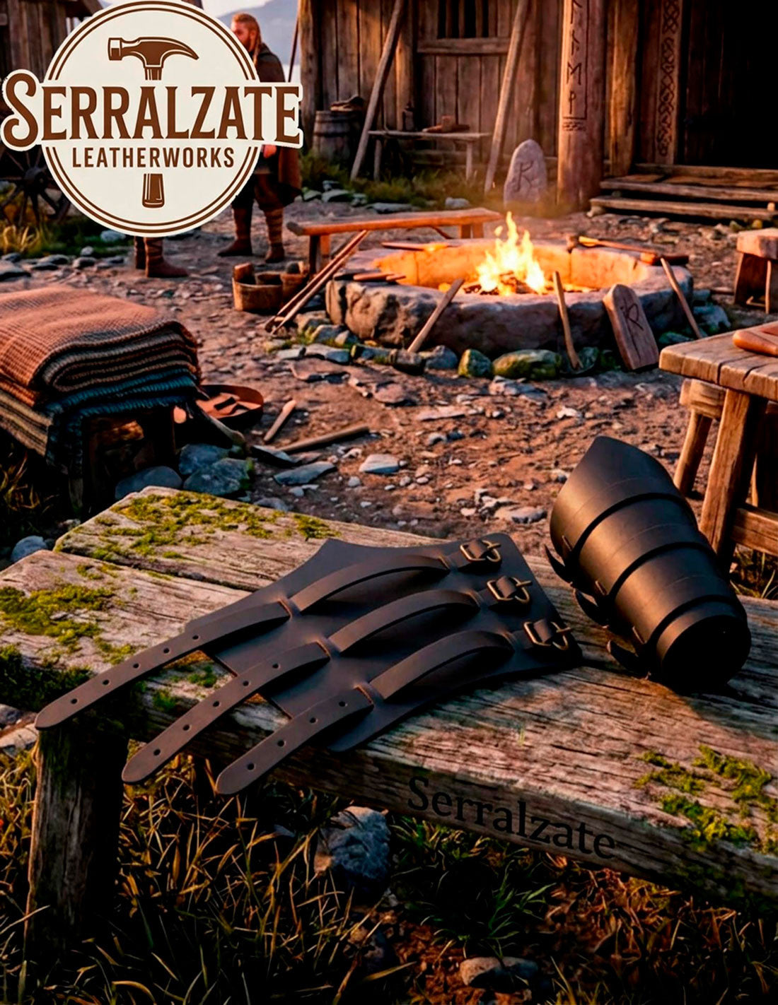 Brazaletes en cuero negro del Comandante de Hierro