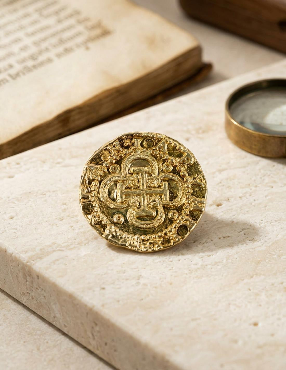 Moneda 2 Escudos dorada, 3 cms.