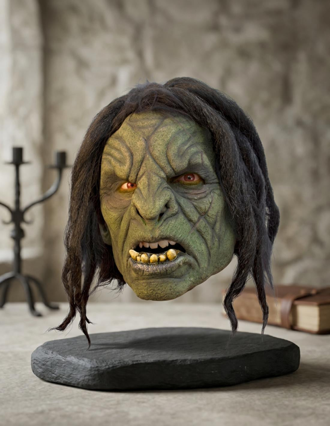 Máscara Orco Bruto verde con pelo