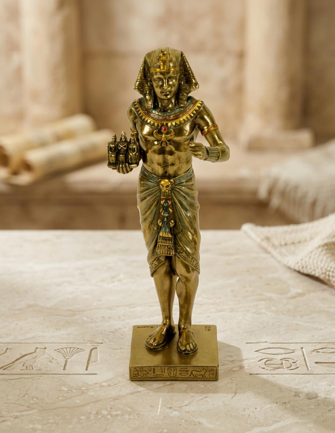 Figura faraón egipcio con tríada