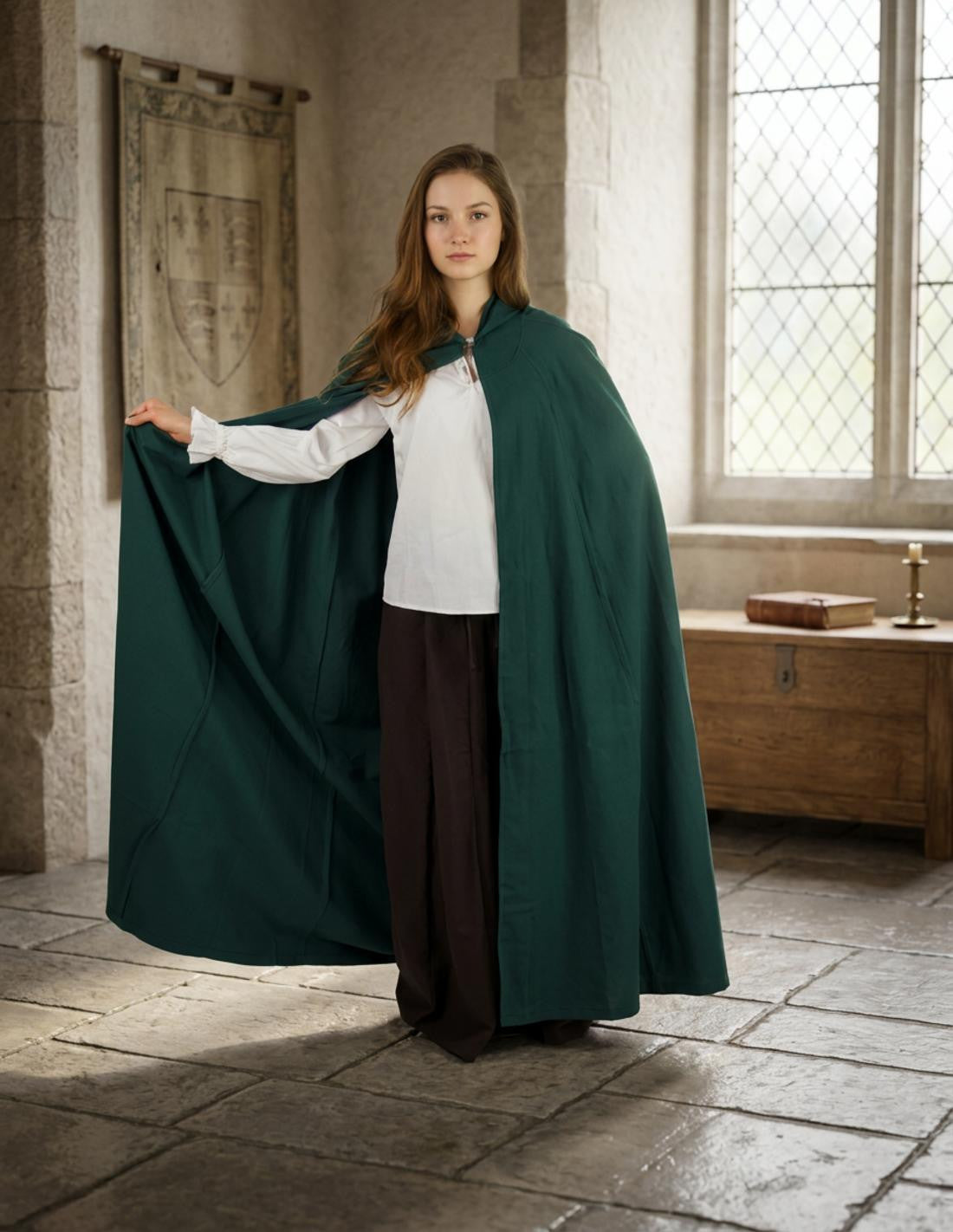 Capa medieval verde larga