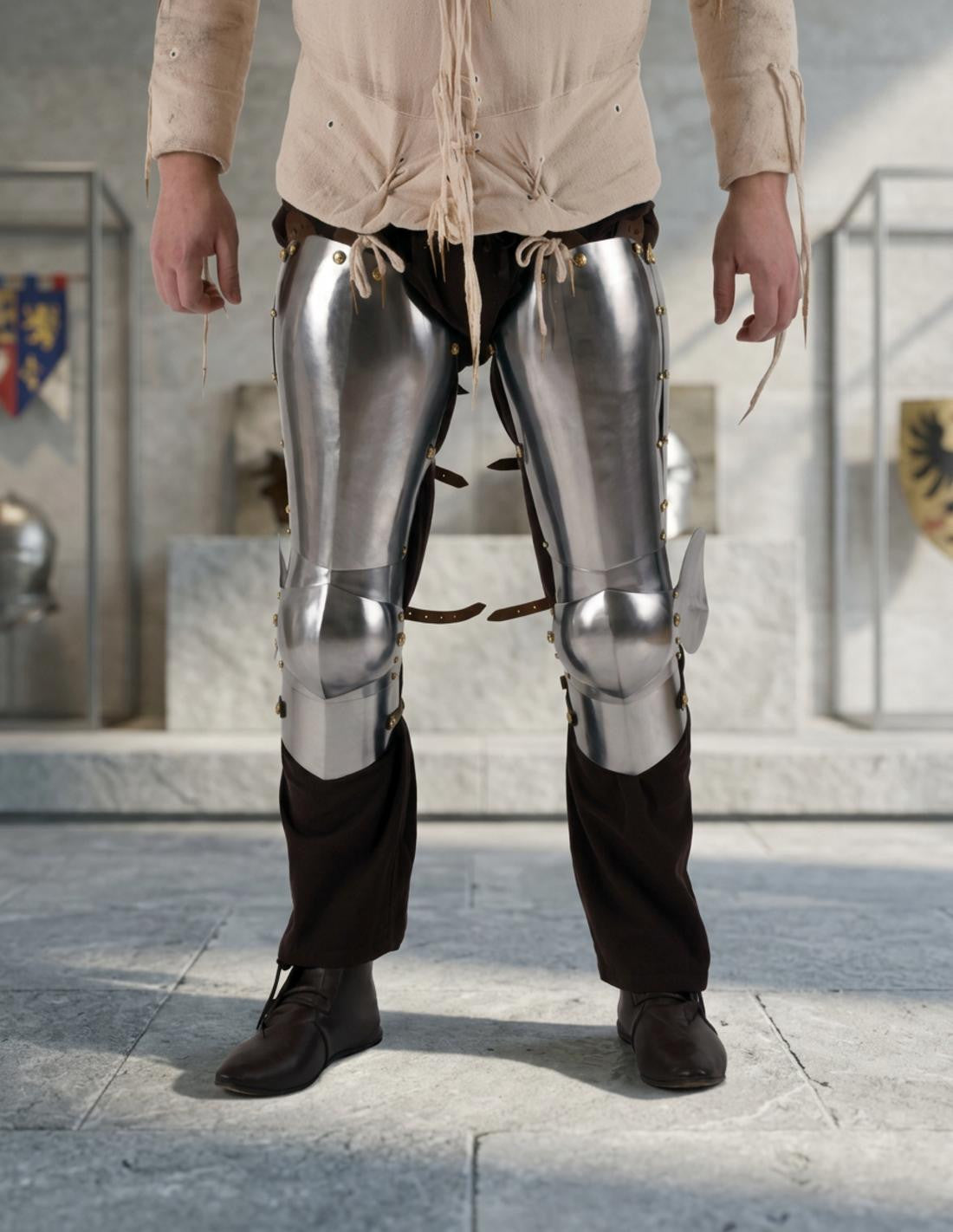 Armadura medieval para piernas y rodillas
