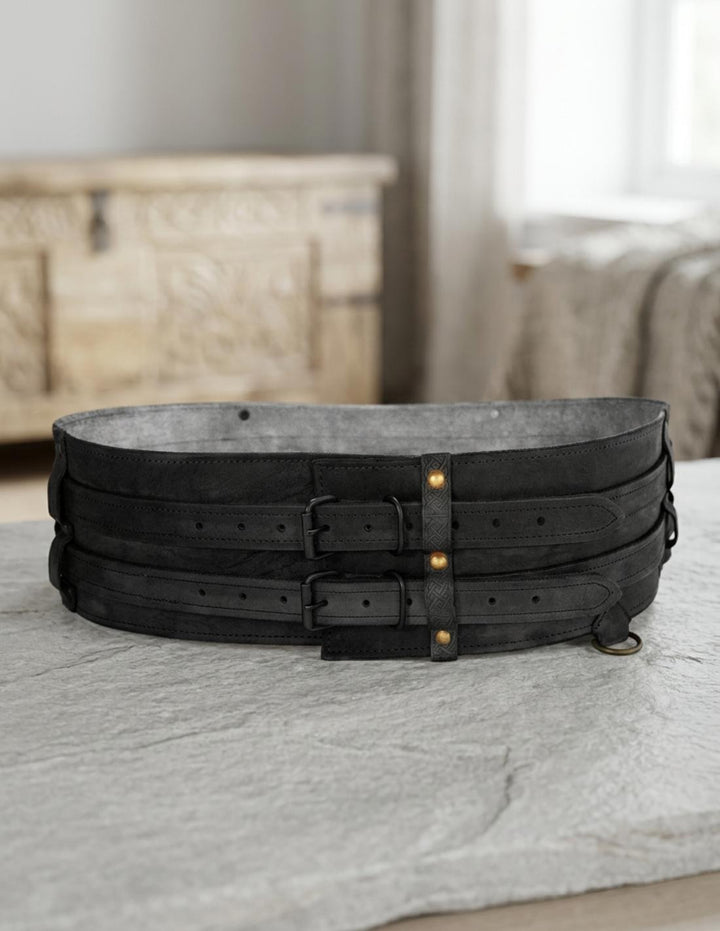 Cinturón robusto tipo vikingo modelo Sif, negro