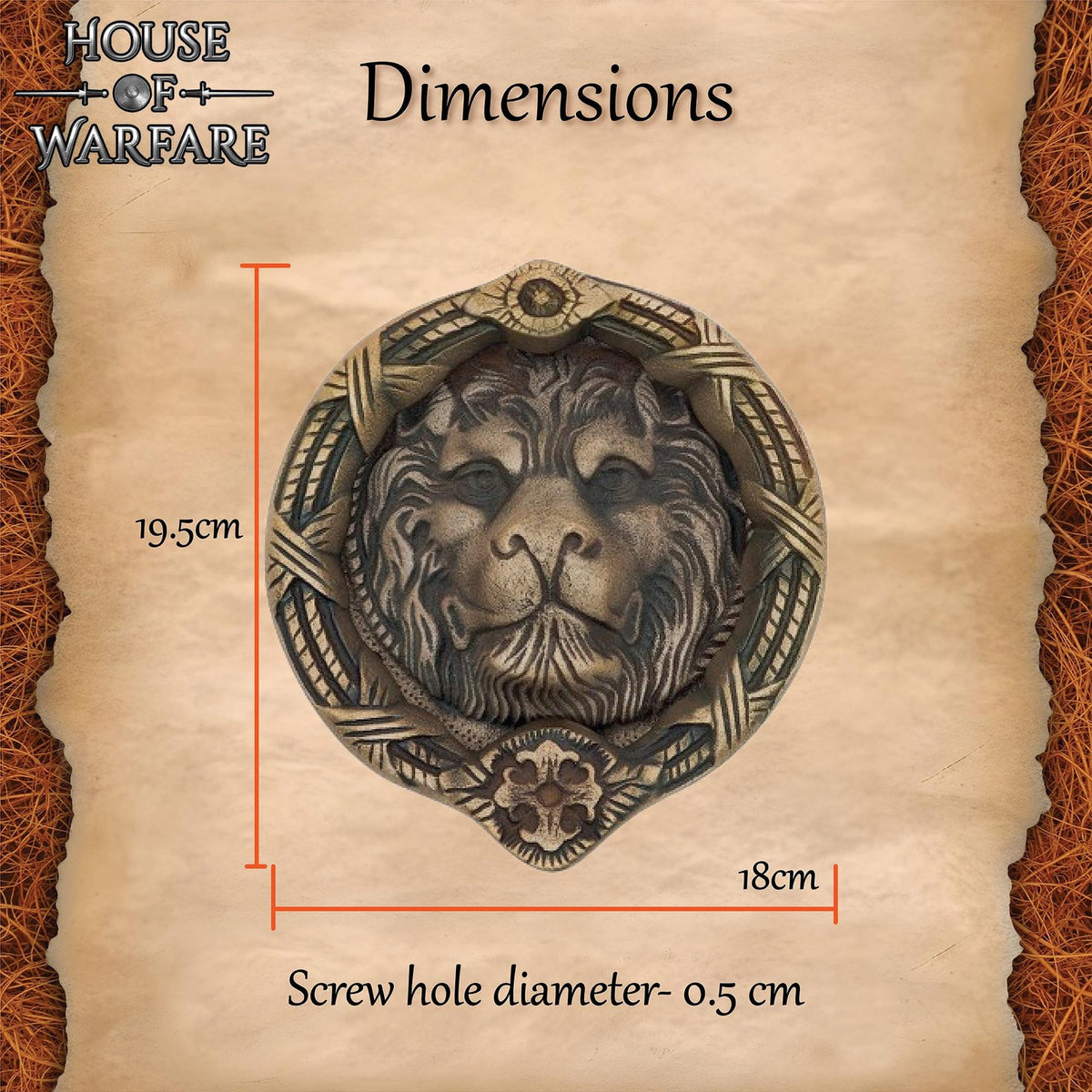 Aldaba medieval modelo León en latón antiguo