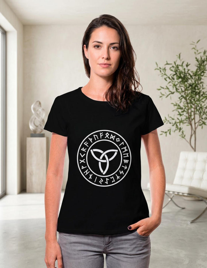 Camiseta Mujer Negra Trisqueta Celta, manga corta