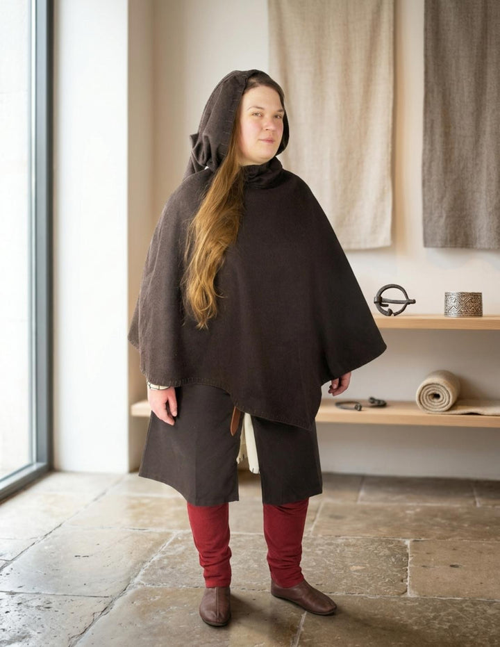 Gugel vikingo Egill, lana marrón oscuro