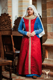Pellote Medieval Sobrevesta de Brocado Noble, rojo