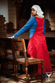 Pellote Medieval Sobrevesta de Brocado Noble, rojo
