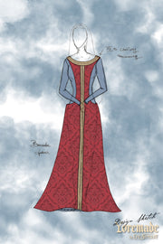 Pellote Medieval Sobrevesta de Brocado Noble, rojo