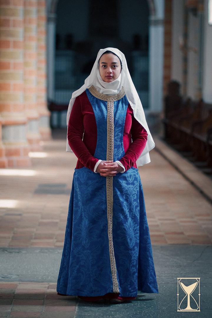 Pellote Medieval Sobrevesta de Brocado Noble, azul