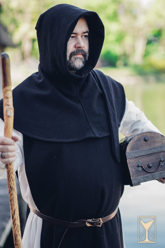 Capucha Medieval Liripipe de Lana negra