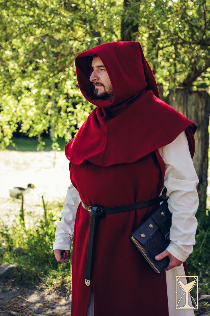 Capucha Medieval Liripipe de Lana roja