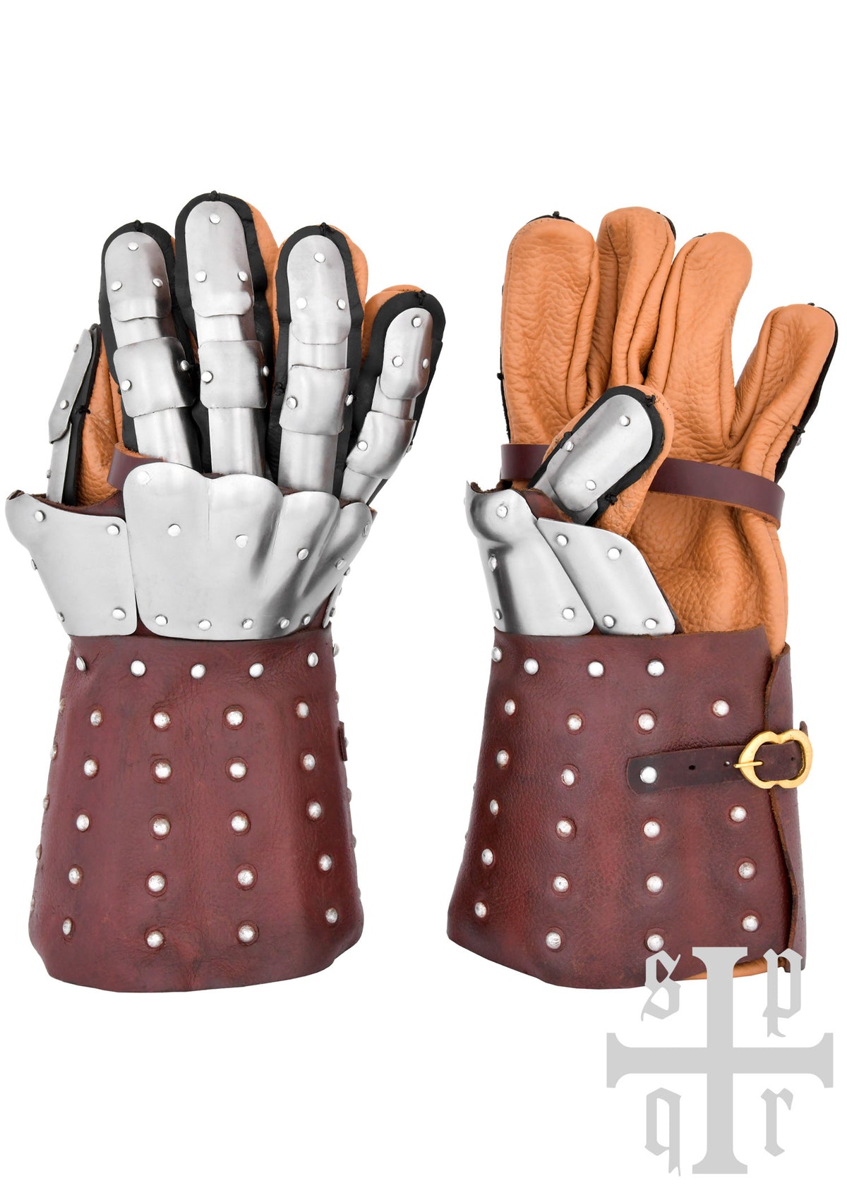 Guantes medievales con protecciones de placas, S. XIV