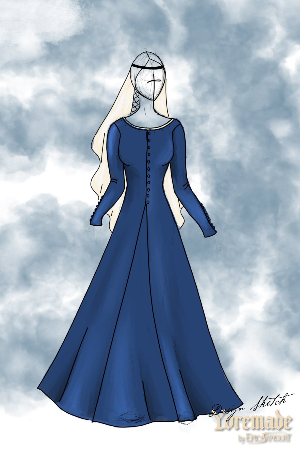 Vestido de Noble Medieval tercopelo azul modelo Colette