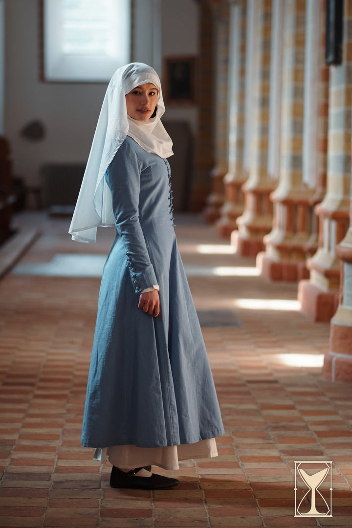 Vestido Medieval algodón azul modelo Marian
