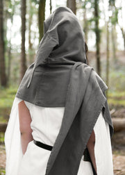 Chal medieval con capucha en algodón, color gris