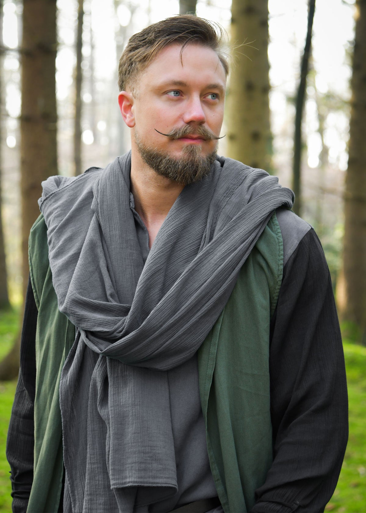 Chal medieval en algodón, color gris