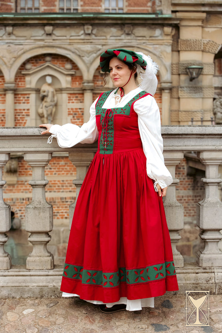 Vestido Landsknecht de Kampfrau verde rojo - Traje Medieval Alemán