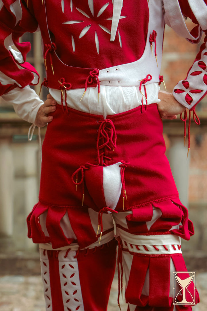 Pantalones Cortos Landsknecht rojo-crema, Ropa de Época para LARP