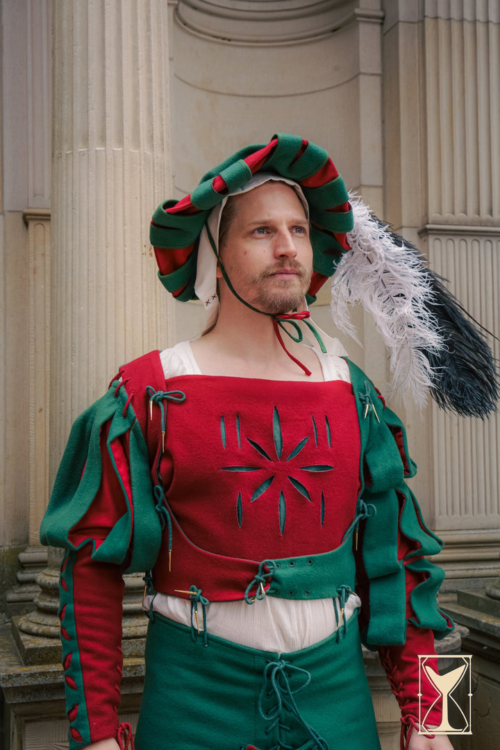 Jubón Landsknecht rojo-verde, Ropa de Época para LARP