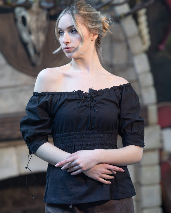 Blusa medieval en algodón modelo Judyta, color negro