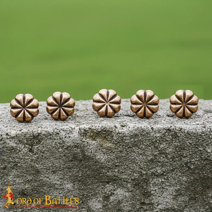 Pack 5 tachuelas decorativas motivos florales en bronce envejecido
