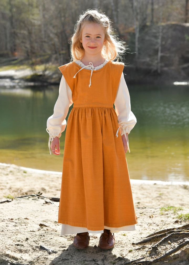 Vestido medieval para niñas modelo Lilou, color mostaza