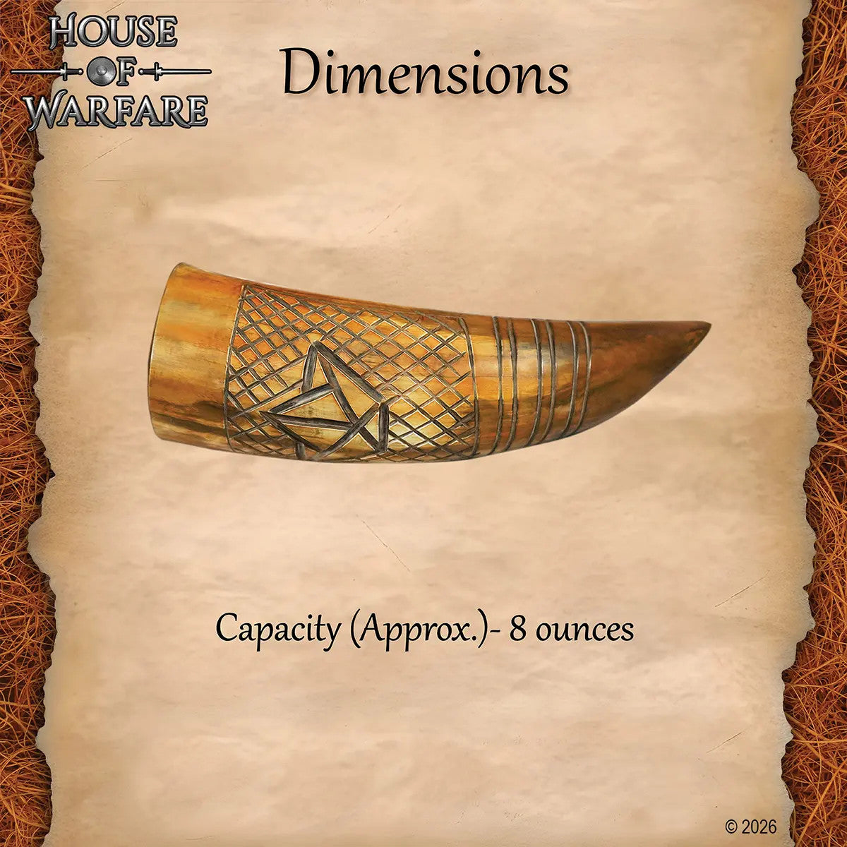 Cuerno natural vikingo Runebound con grabados