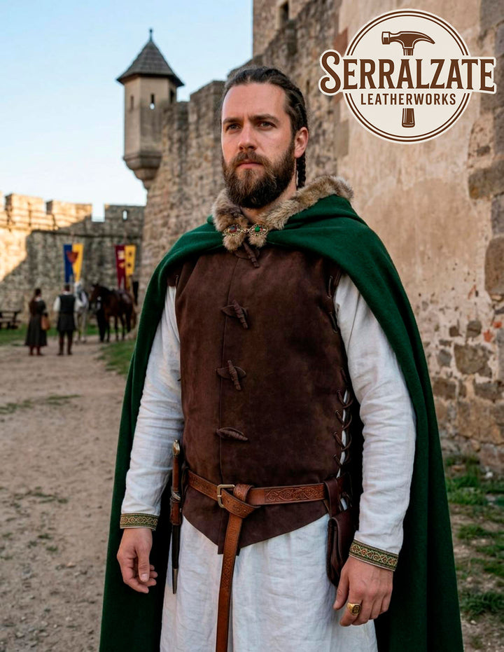 Chaleco Medieval Flandes de Piel con Cordones, Marrón