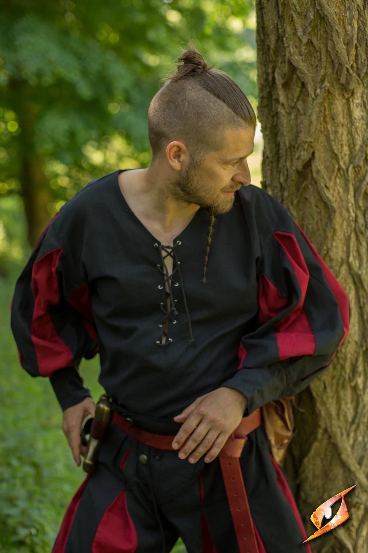 Camisa de mercenario Lansquenete, negro-rojo