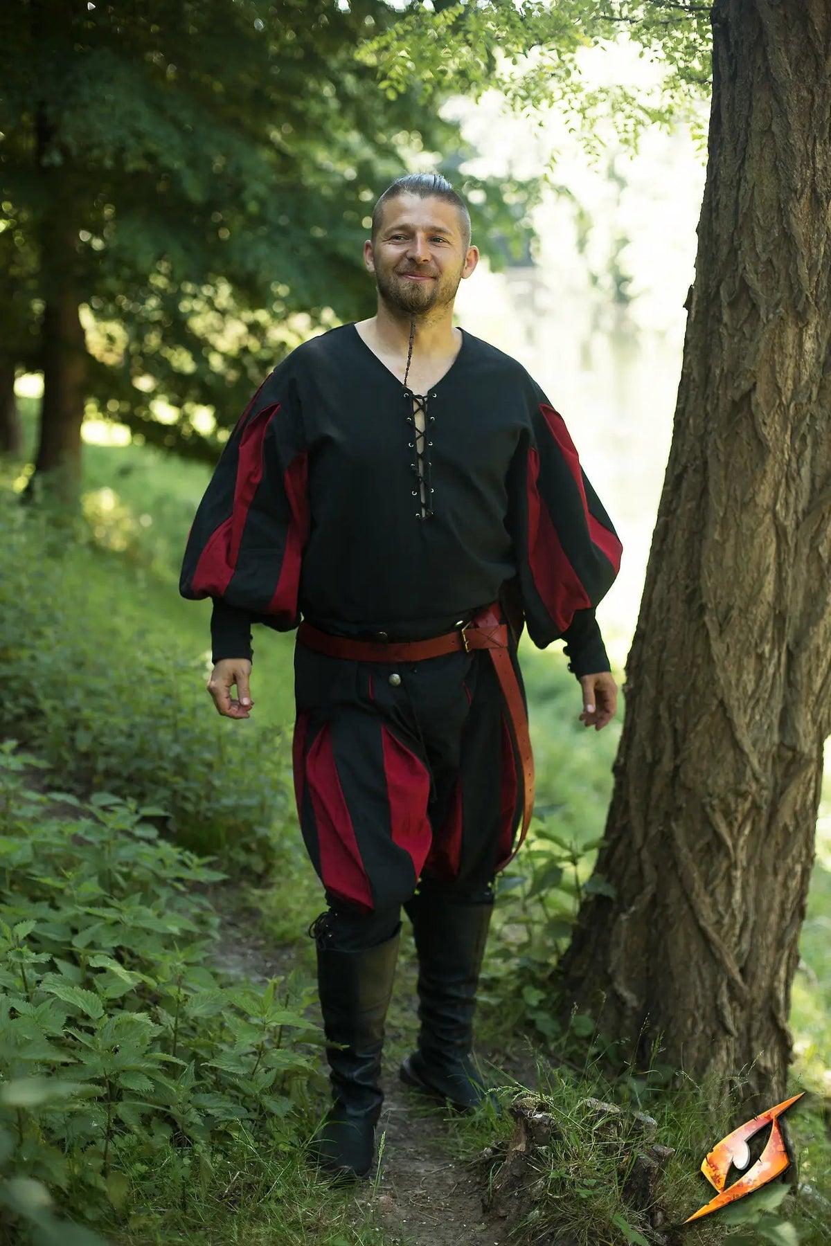 Camisa de mercenario Lansquenete, negro-rojo
