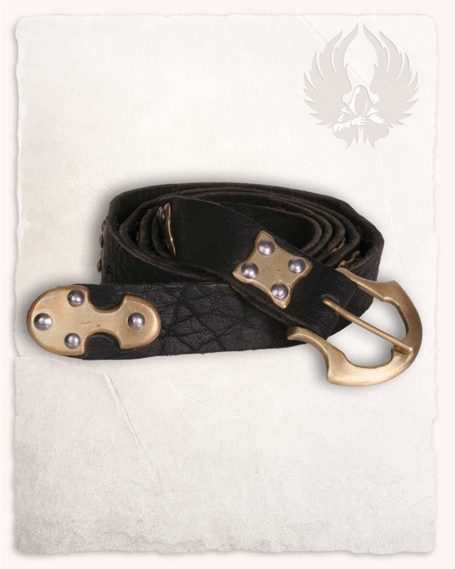 Cinturón medieval en cuero negro, modelo Henry