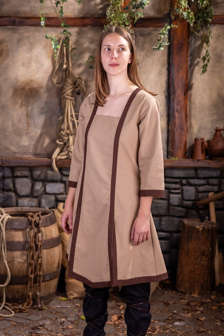 Vestido medieval de guerrera Dungeons and Dragons, crema-marrón